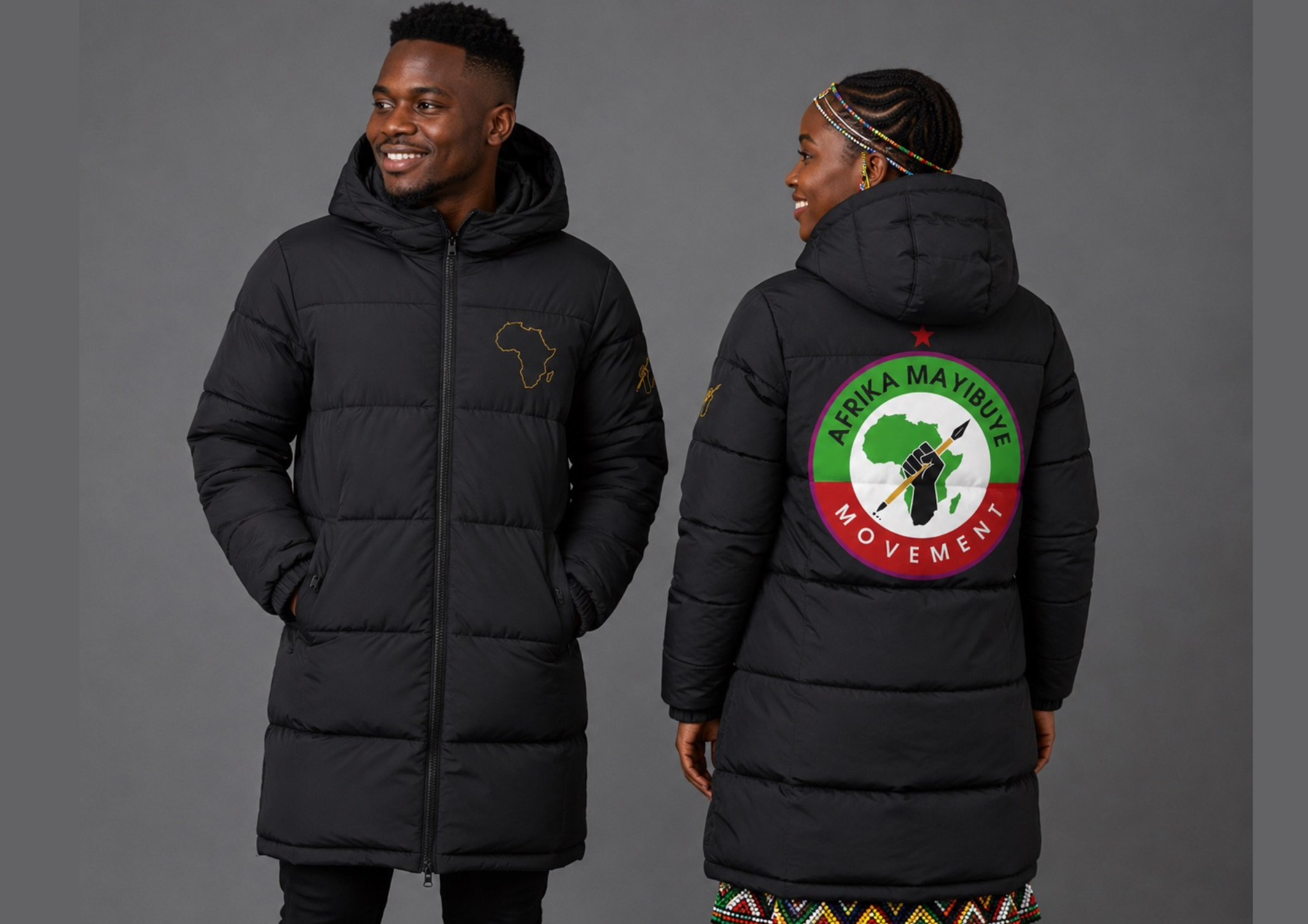 Black long Mayibuye  bomber Jacket