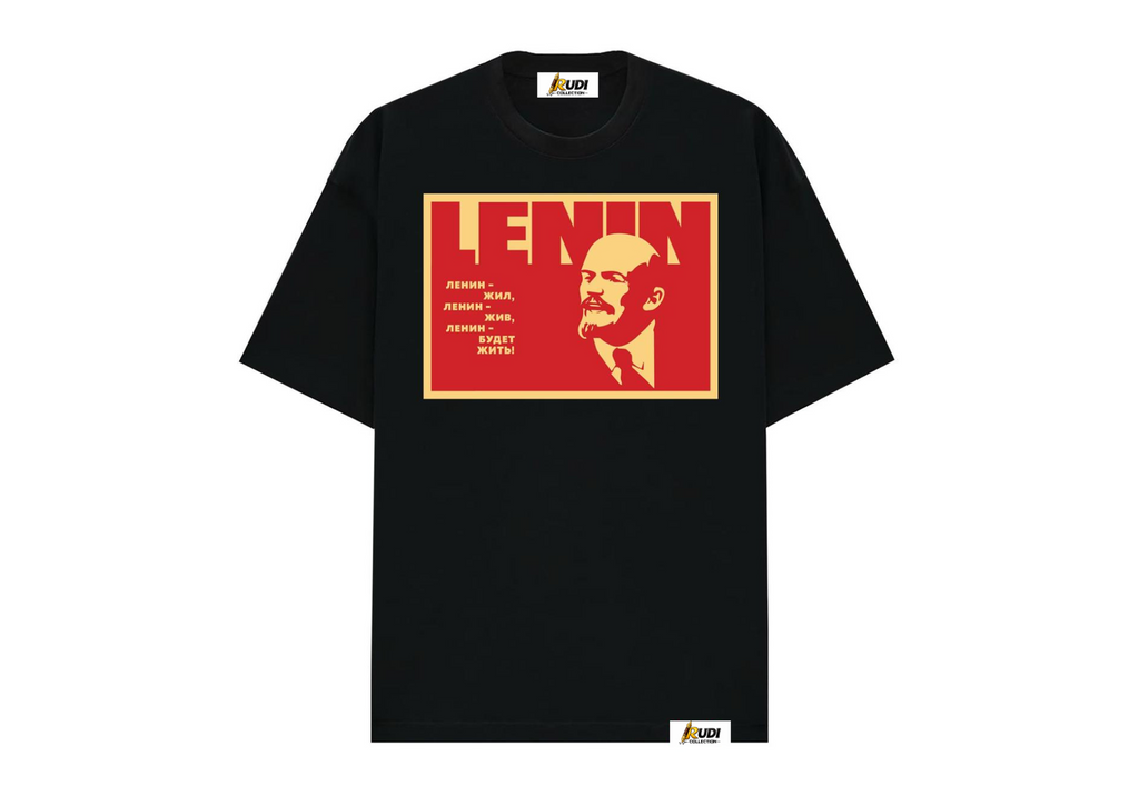 Bold portrait of Vladimir Lenin in red and cream Revolutionary T-shirt