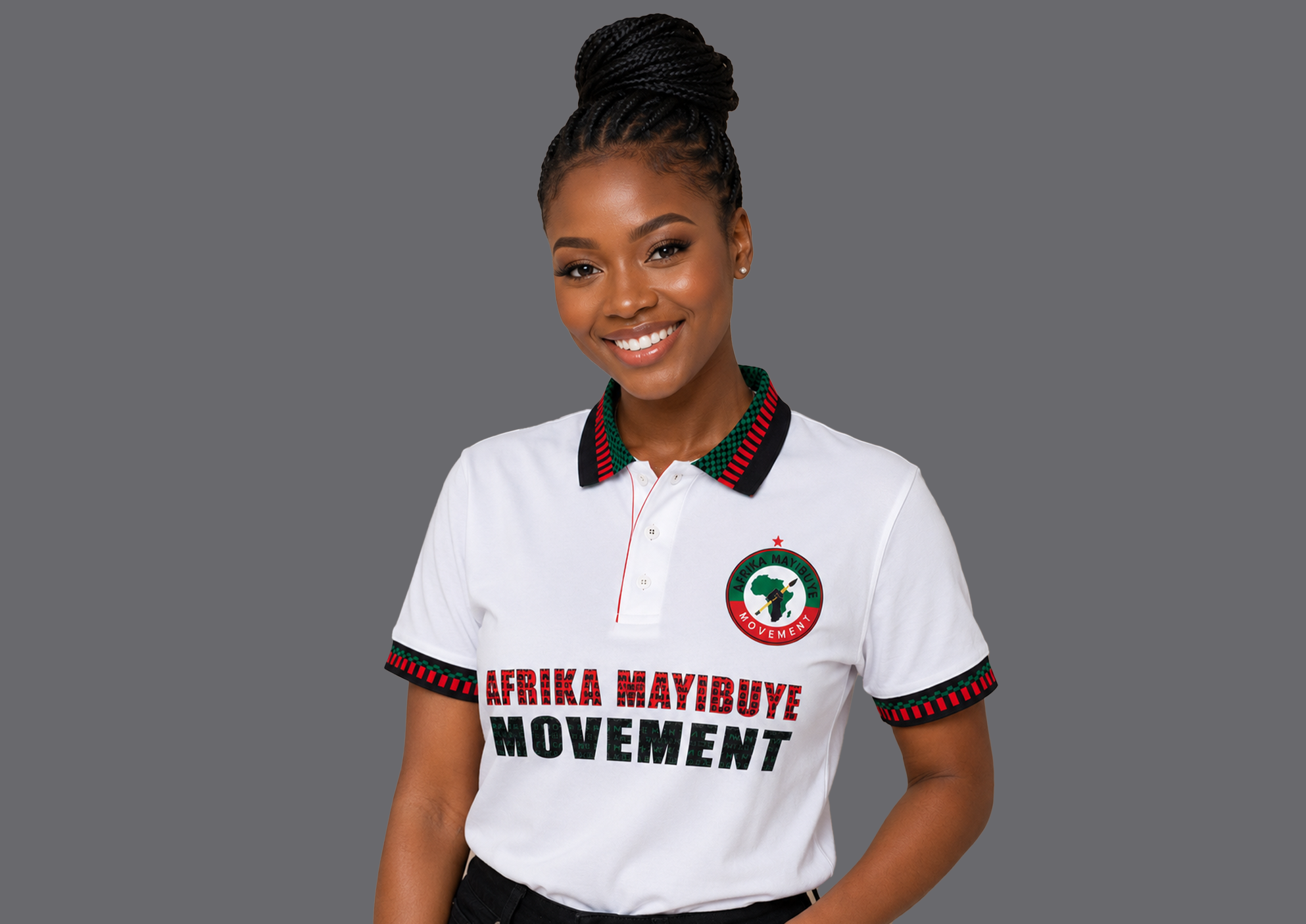 White Mayibuye striped neck Golf T-shirt