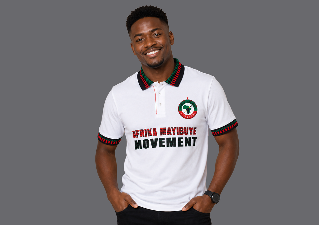 White Mayibuye striped neck Golf T-shirt